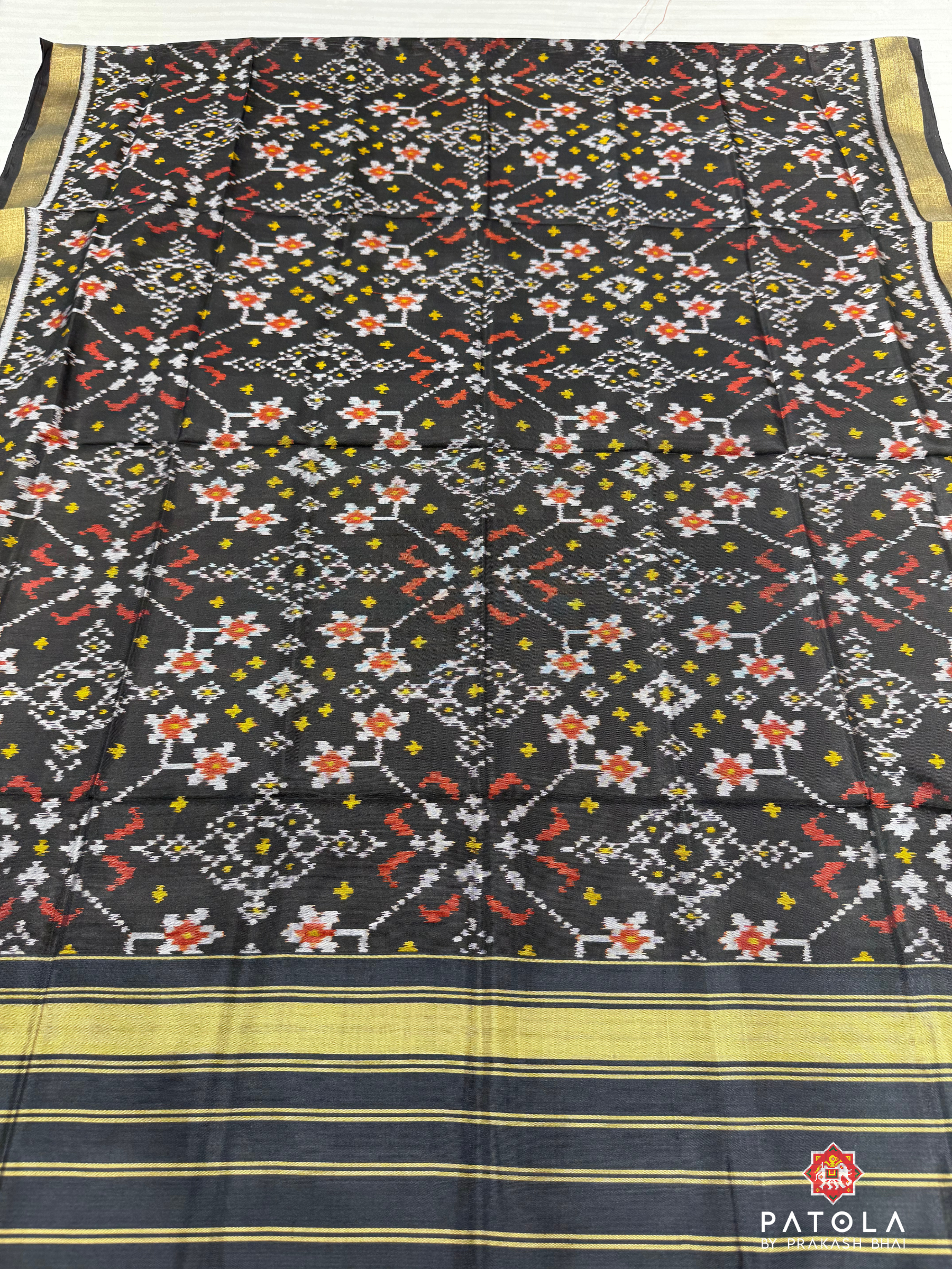 Black Navratna Design Single Ikat Patola Dupatta